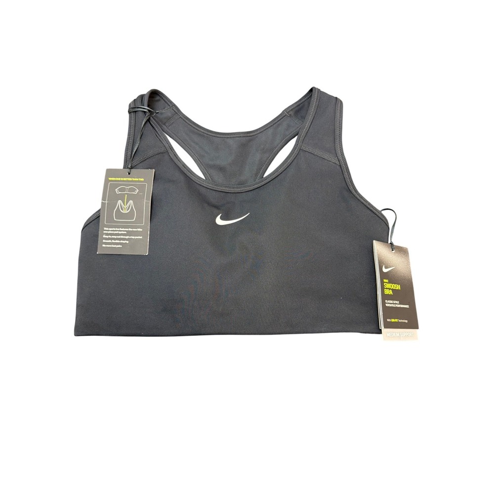Nike Black Swoosh Dri-Fit Bra Med Classic Training Compression Support
